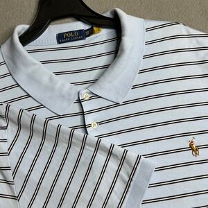 Polo Ralph Lauren Mens Striped Polo Shirt 4XB Light Blue Black White Pony
